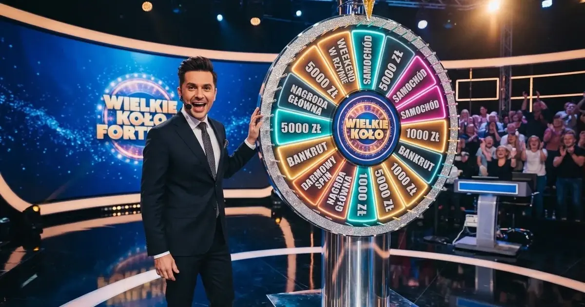Prowadzący w studiu transmituje rundę koła fortuny Crazy Time