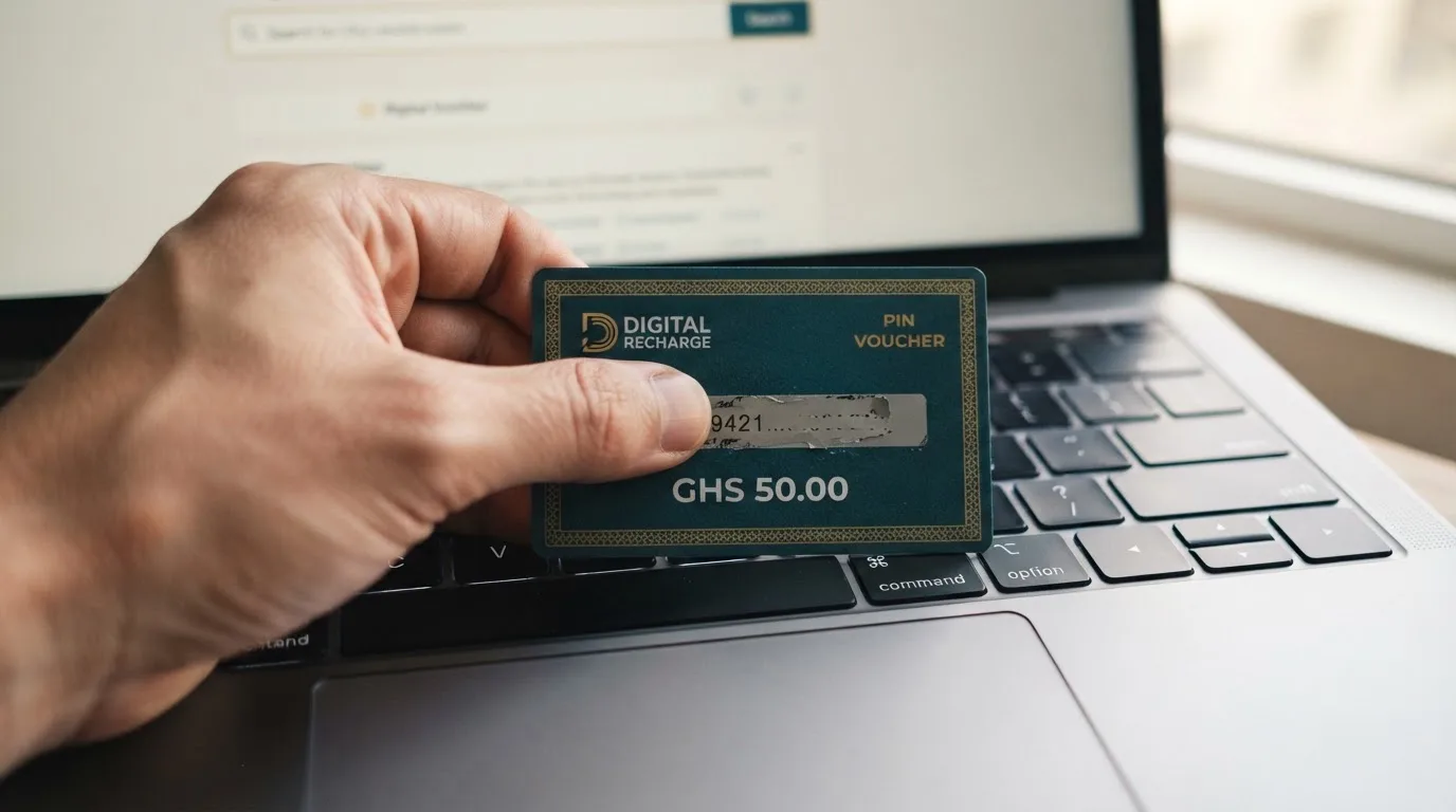 Karta przedpłacona Paysafecard z zasłoniętym polem kodu PIN obok klawiatury laptopa